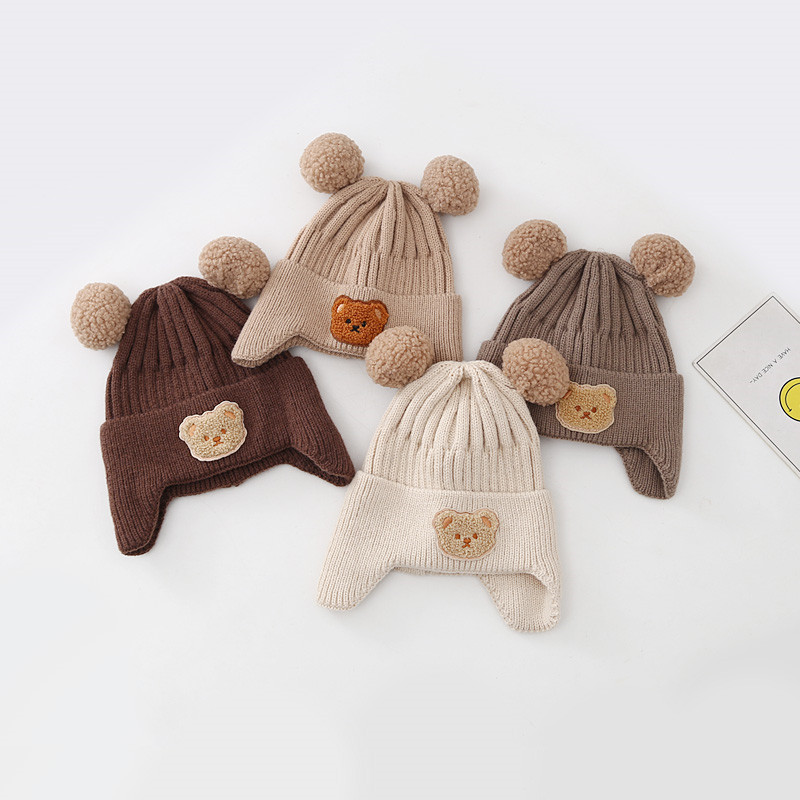 Baby Hat Warm Earflaps Cap Cute Bear Baby Knitted Woolen Cap - Image 5