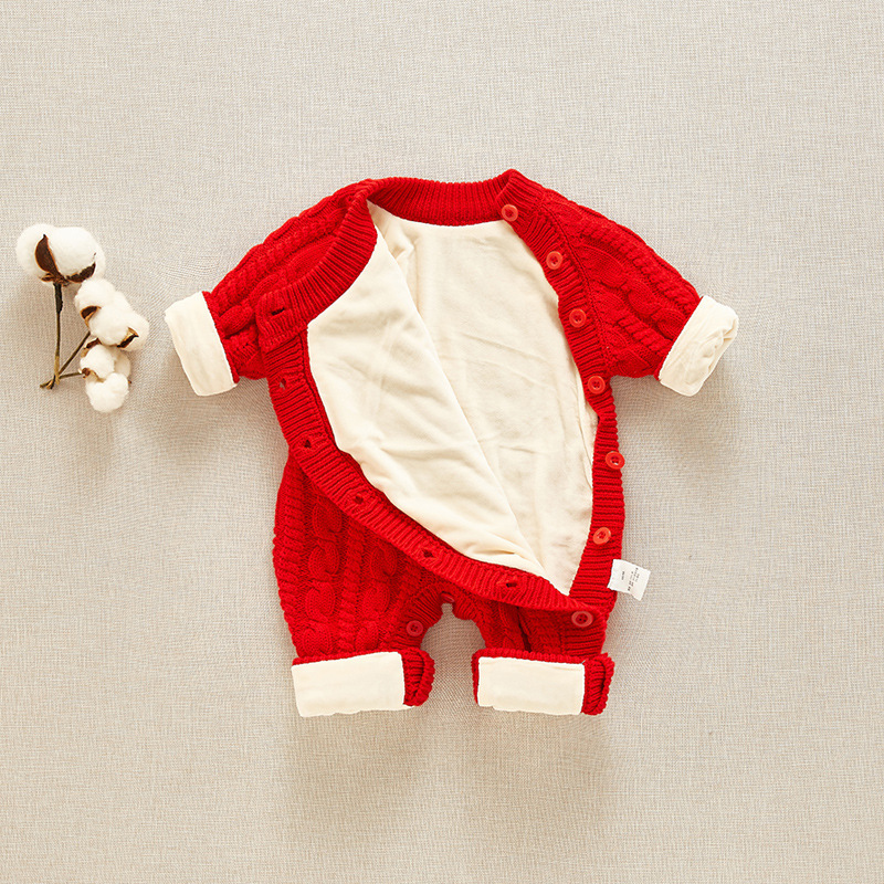 Newborn Baby Clothes Autumn And Winter Suit Plus Velvet One-piece Bottoming Shirt Tide - Image 2