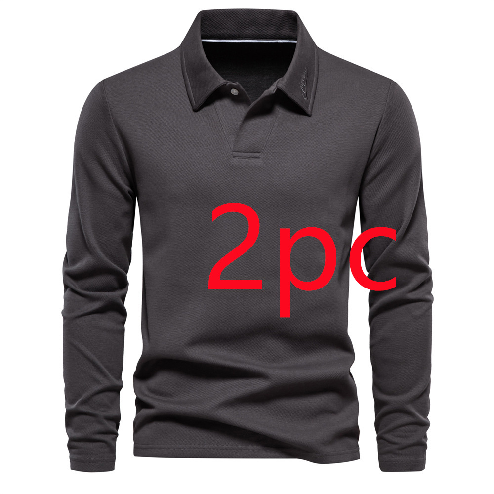 Fashion Lapel Long-sleeved Polo Shirt Men's Casual Solid Color Tops Clothing - Image 2