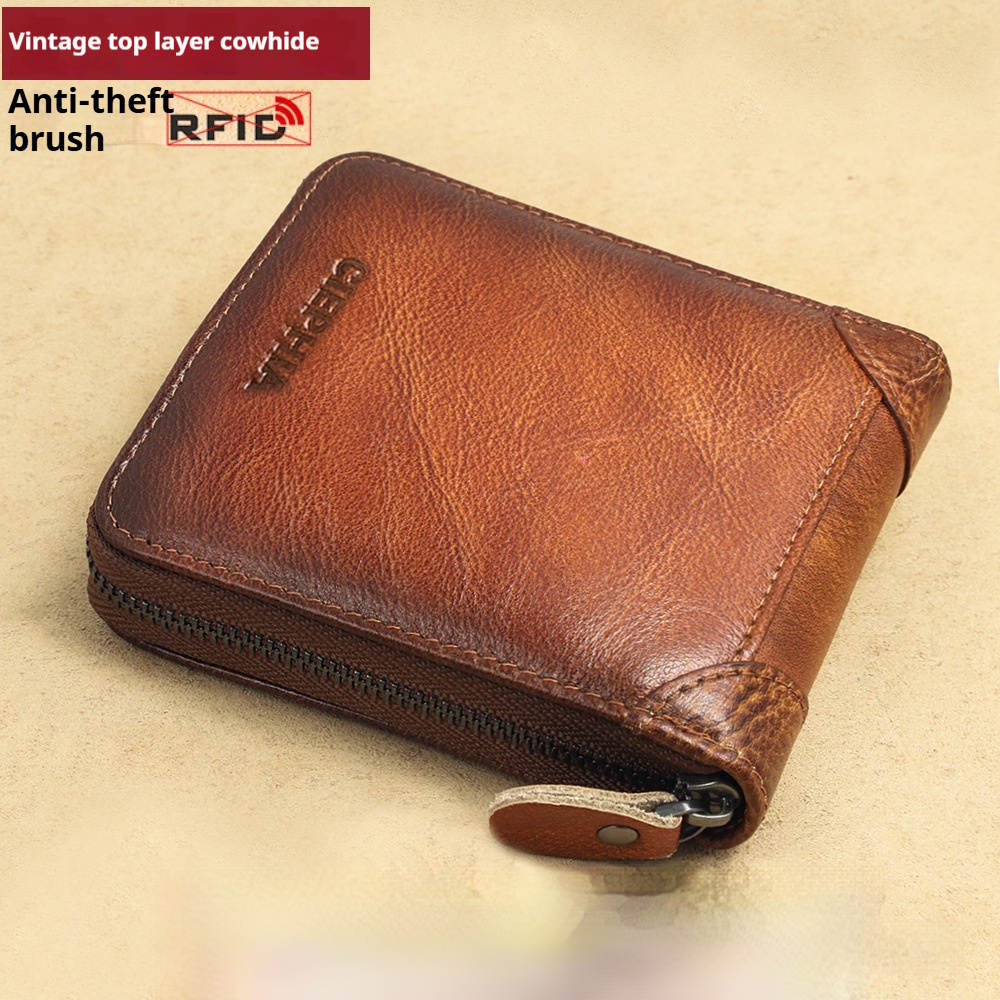 Men's Wallet Leather Short Anti-theft Swiping Zipper Multifunctional - Image 7