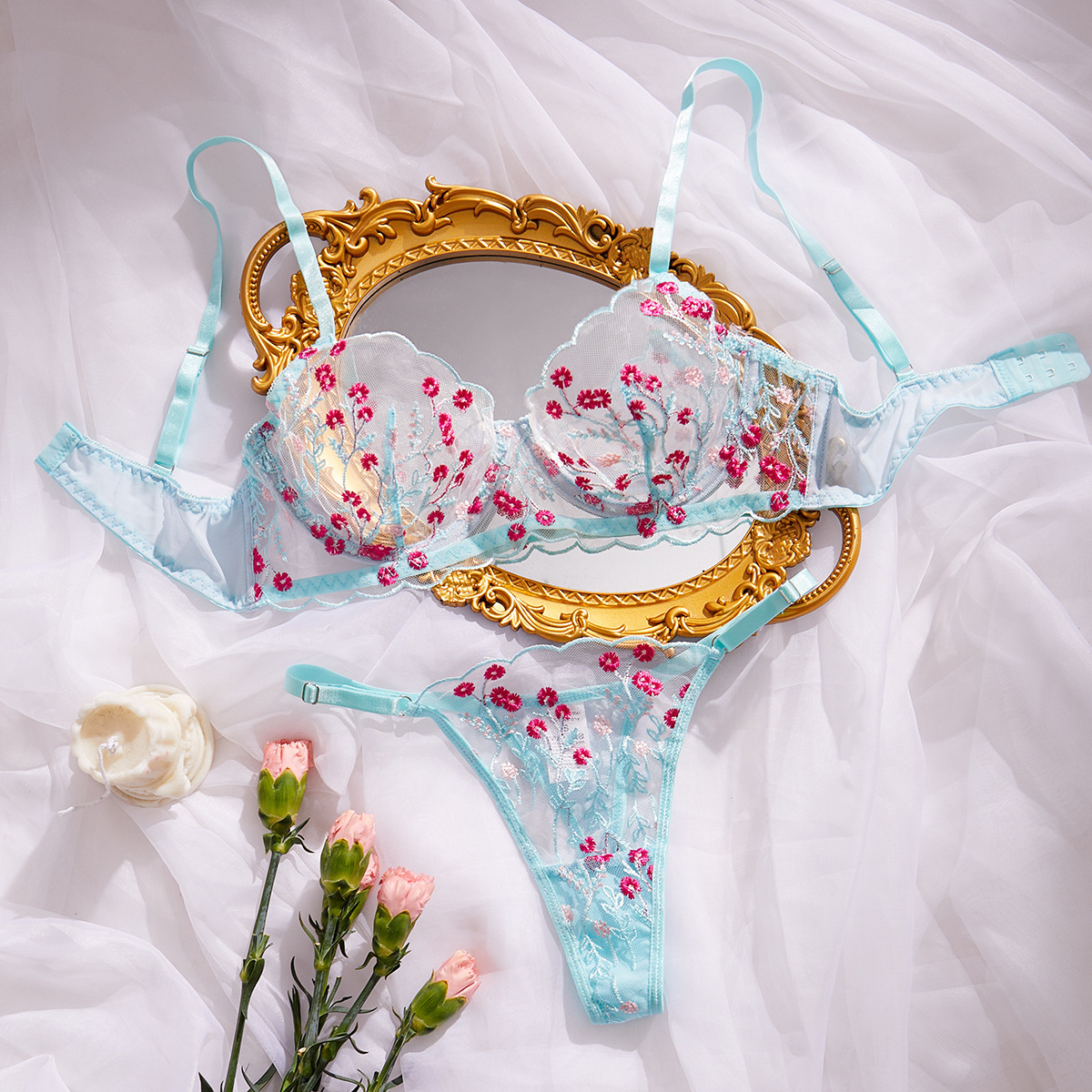 Bra Embroidery Floral Comfortable Soft Multi-color Underwear For Women - Image 7