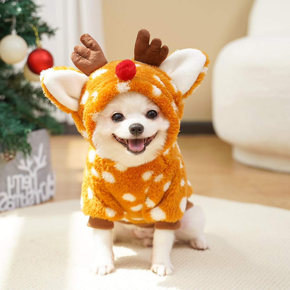 Pet Dog Cat Christmas Clothes Elk Supplies Autumn And Winter Fleece-lined Medium-sized Dog Bichon Jarre Aero Bull Corgi Pet Costume - Image 6