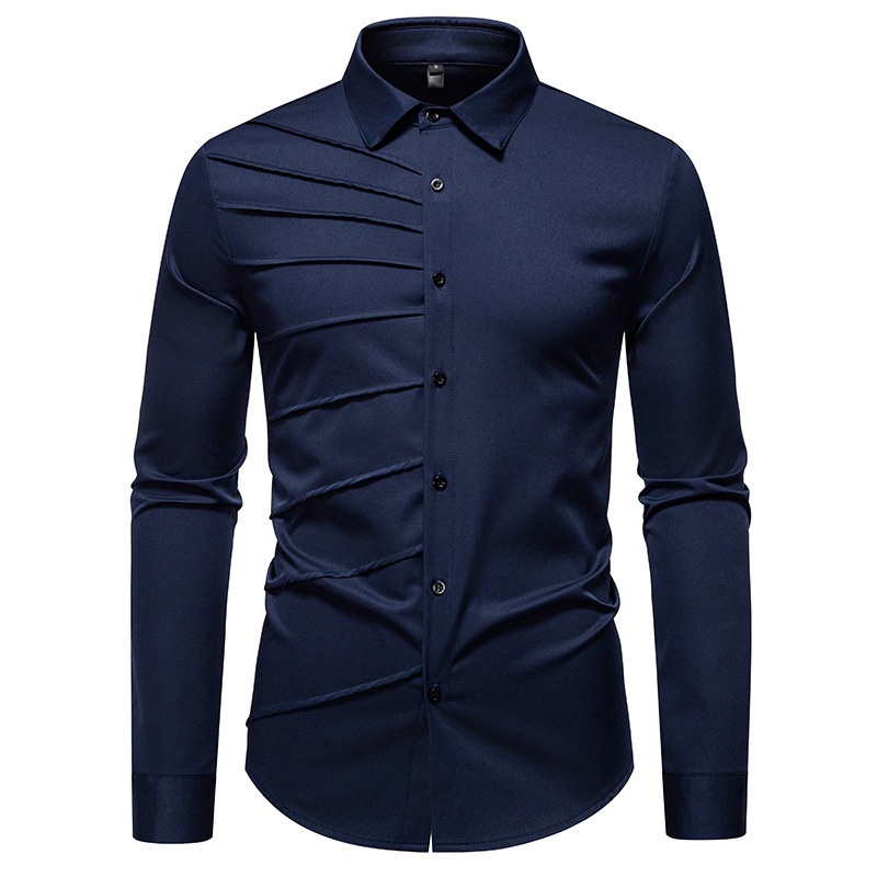 Men's Pleated Design Casual Long-sleeved Shirt - Image 7