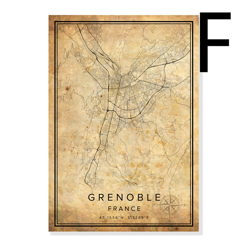 Vintage Burgundy City Map Poster Canvas Painting - Image 6