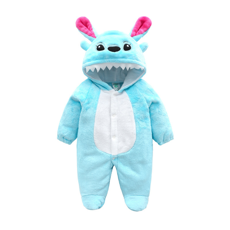 Baby Cow Hooded Crawling Clothes Flannel One Piece Clothes 0 1 Male And Female Baby Outerwear - Image 4