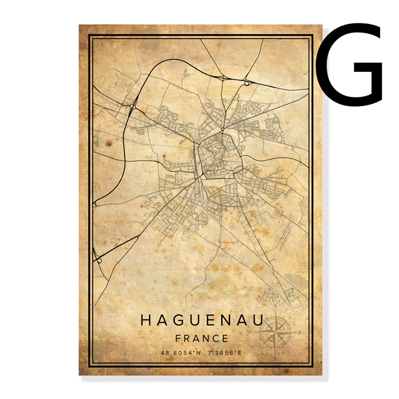 Vintage Burgundy City Map Poster Canvas Painting - Image 10