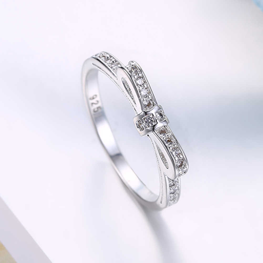 925 Sterling Silver Simple Bowknot Crystal Rings For Women - Image 2