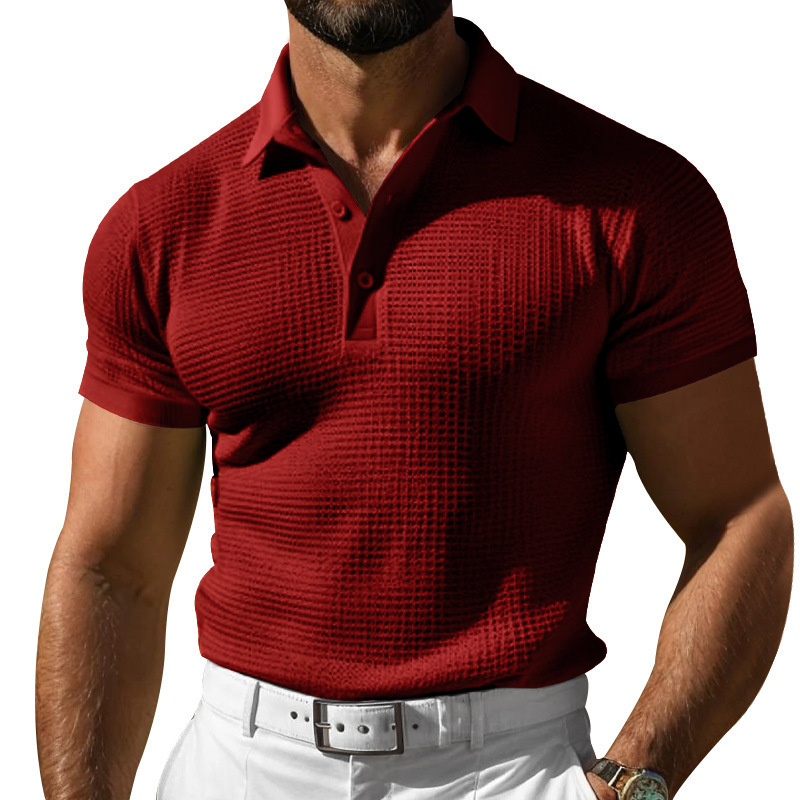 Men's Solid Color Casual Button Waffle T-shirt - Image 5