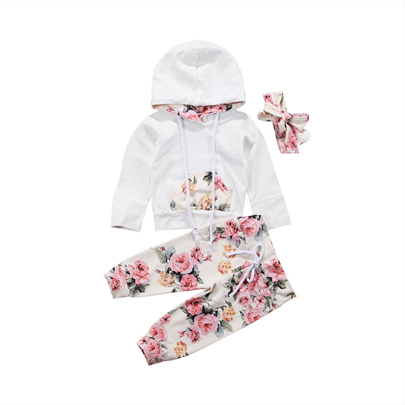 Girls' Set Baby Printed Hoodie Set Hair Band - Image 5