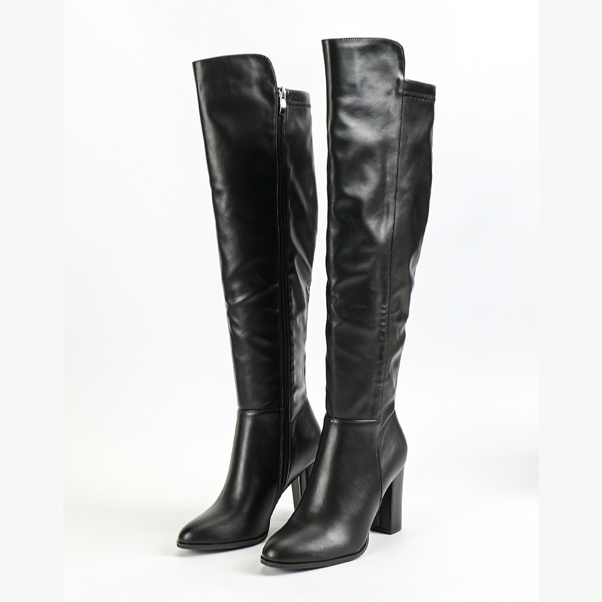 Women's Side Zipper Design Pointed Toe Chunky Heel Long Boots - Image 2