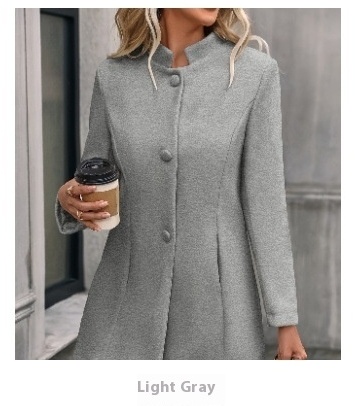 European And American New Fall And Winter Lapels Slim-fit Wool Solid Color Fashion Temperament Coat - Image 2