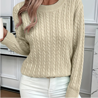 Ins Twist Round Neck Pullover Sweater Fashion Solid Color Long-sleeved Knitted Top For Women - Image 6