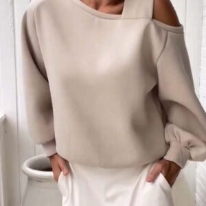 Casual Off-the-shoulder Loose Long-sleeved Fleece Sweatshirt