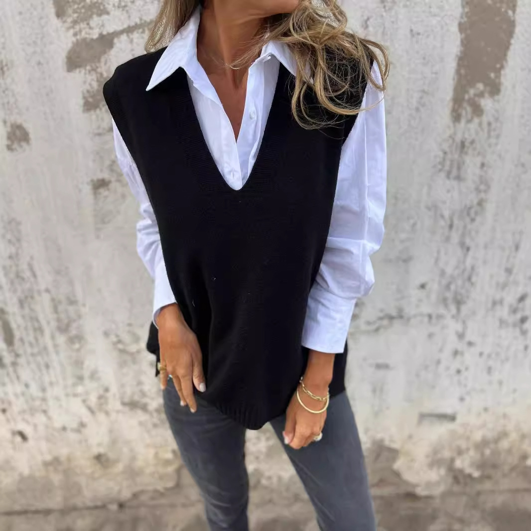 Women's V-neck Knitted Sweater Vest - Image 9