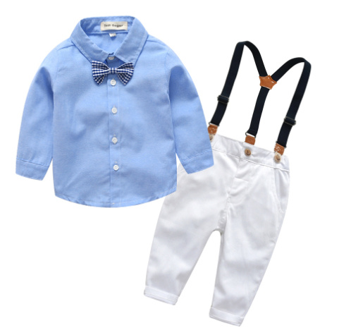 Boys Gentleman Bib Pant Suit Long Sleeve Bow Tie - Image 3