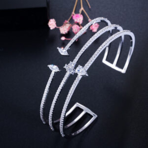 Three Rows Of Micro-inlaid Zircon Bangle Ring Green Copper