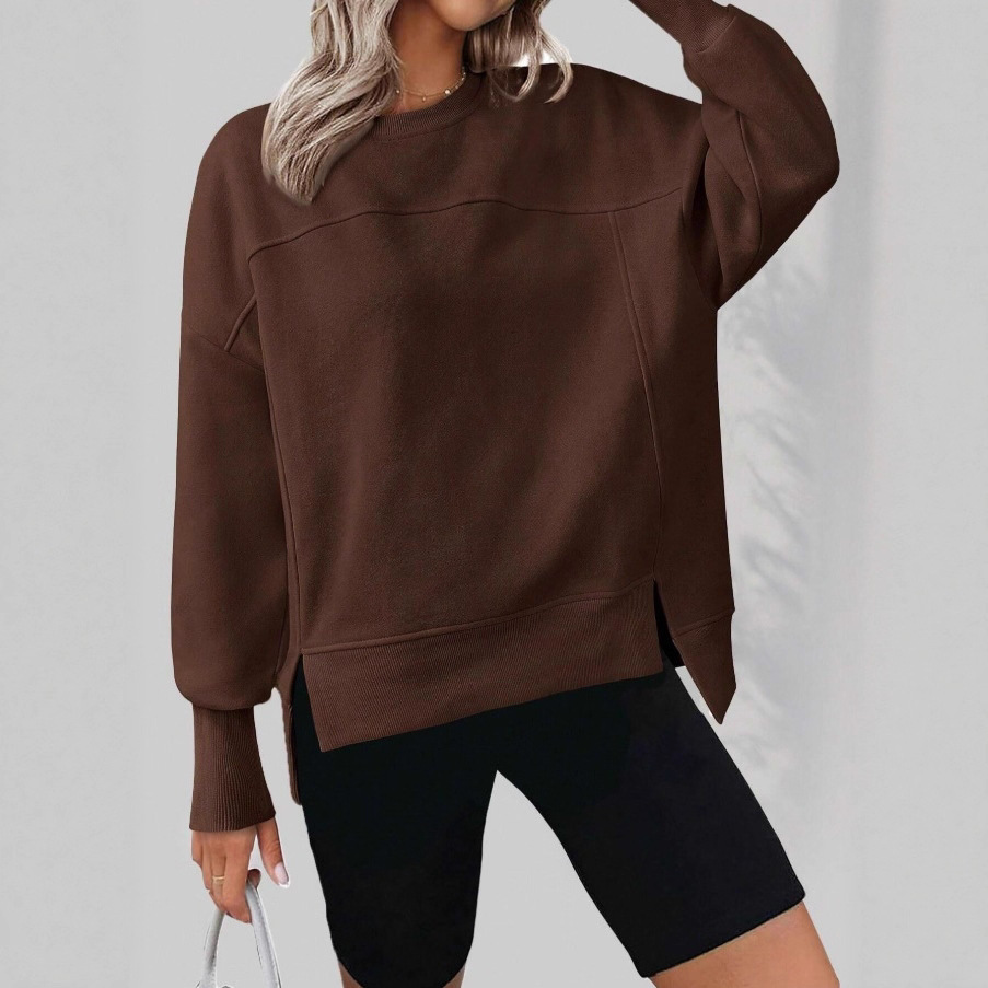 European And American Autumn And Winter Round Neck Long Sleeve Split Casual Loose Sweatshirt - Image 8