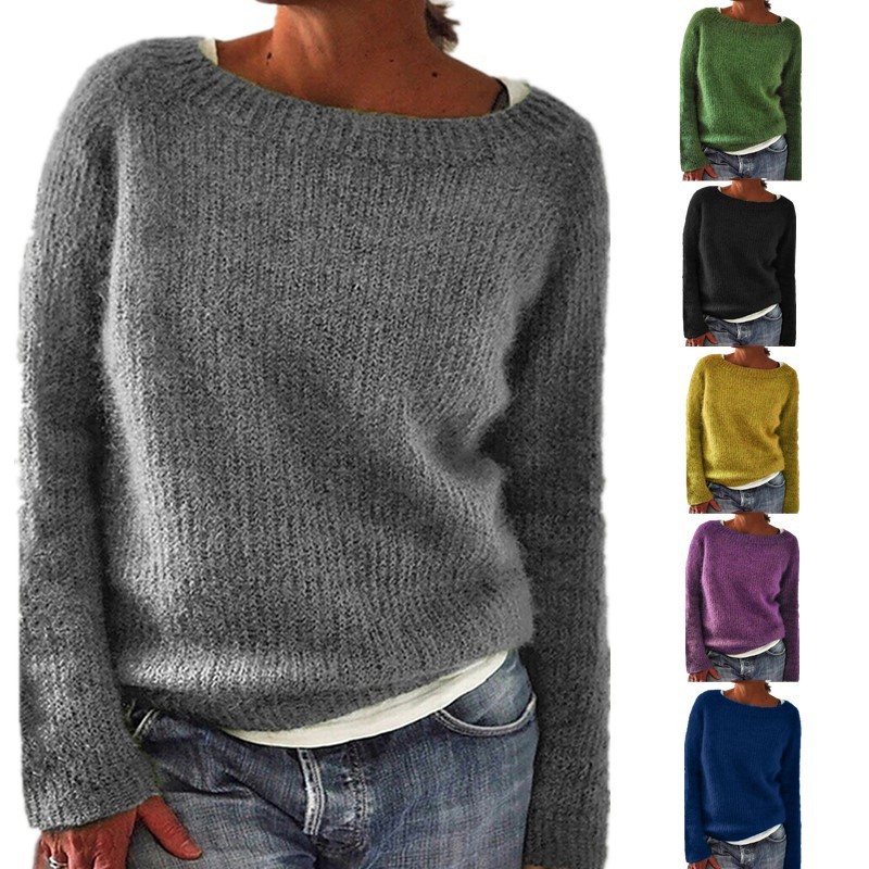 Women's Sweater Solid Color Static Version Basic Style Round Neck - Image 4