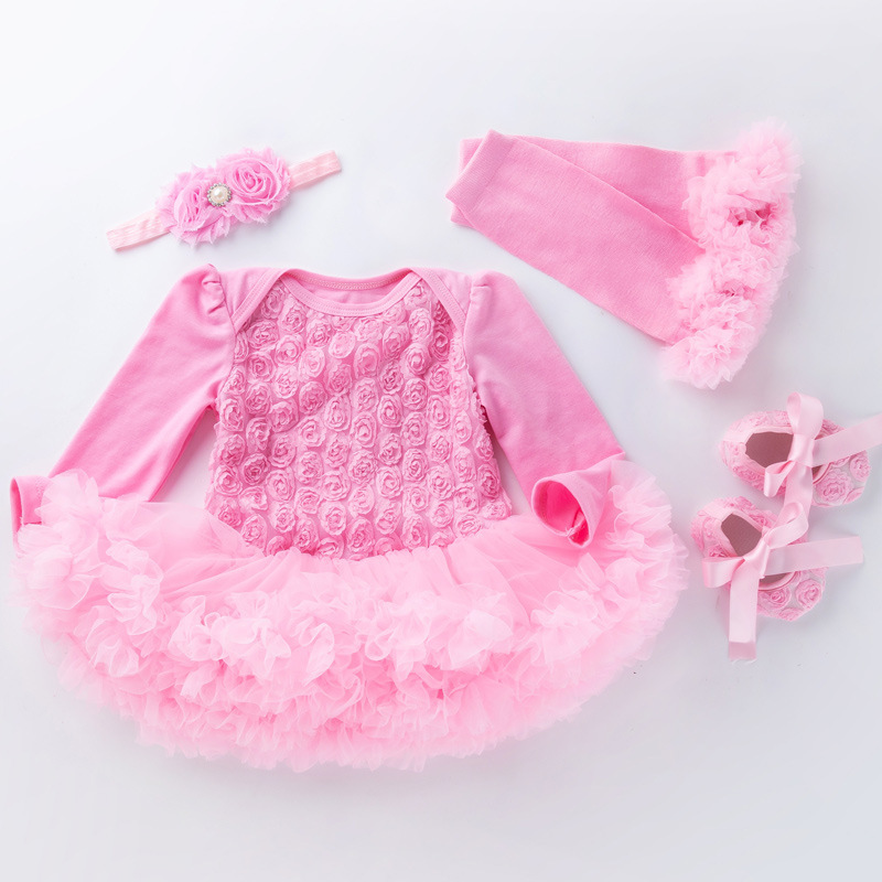 Baby Long Sleeve Compound Rose Romper Dress - Image 4