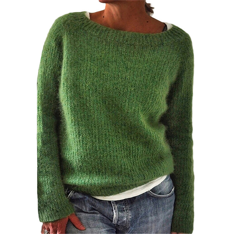 Women's Sweater Solid Color Static Version Basic Style Round Neck - Image 5