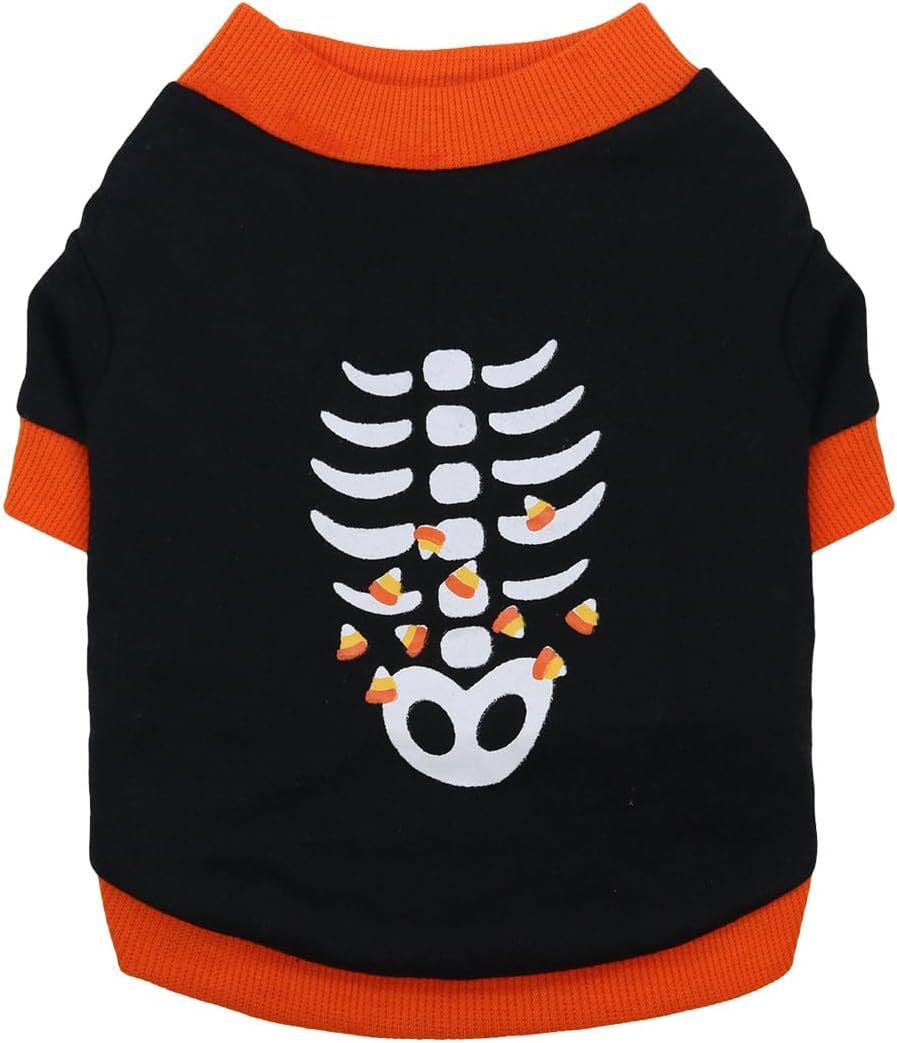 Dog Clothes Cat Shirts Halloween Dog Skeleton Costume Puppy Outfits Lightweight Sweatshirt Pet Apparel For Chihuahua Dachshund Kitten French - Image 3
