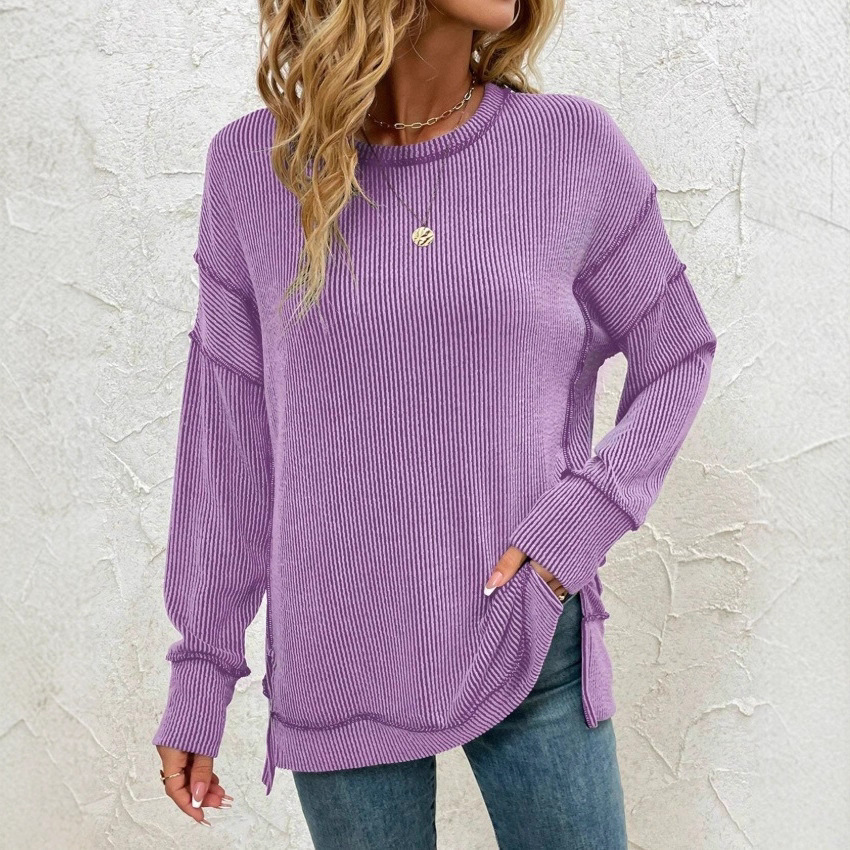 Twist Strip Split Long Sleeve Loose Sweatshirt Sweater - Image 10