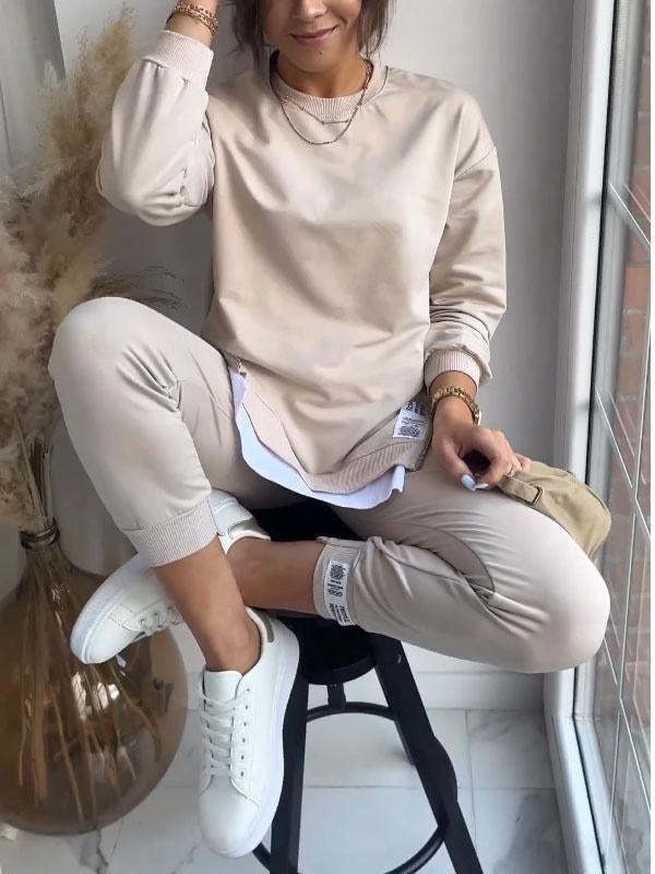 Women's Sports Suit Fashion Slit Design Sweatshirt Top And Slim-fit Trousers Sweatpants Casual Two Piece Set Outfit - Image 2