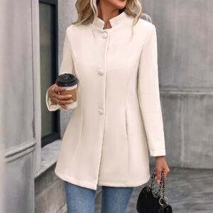 European And American New Fall And Winter Lapels Slim-fit Wool Solid Color Fashion Temperament Coat