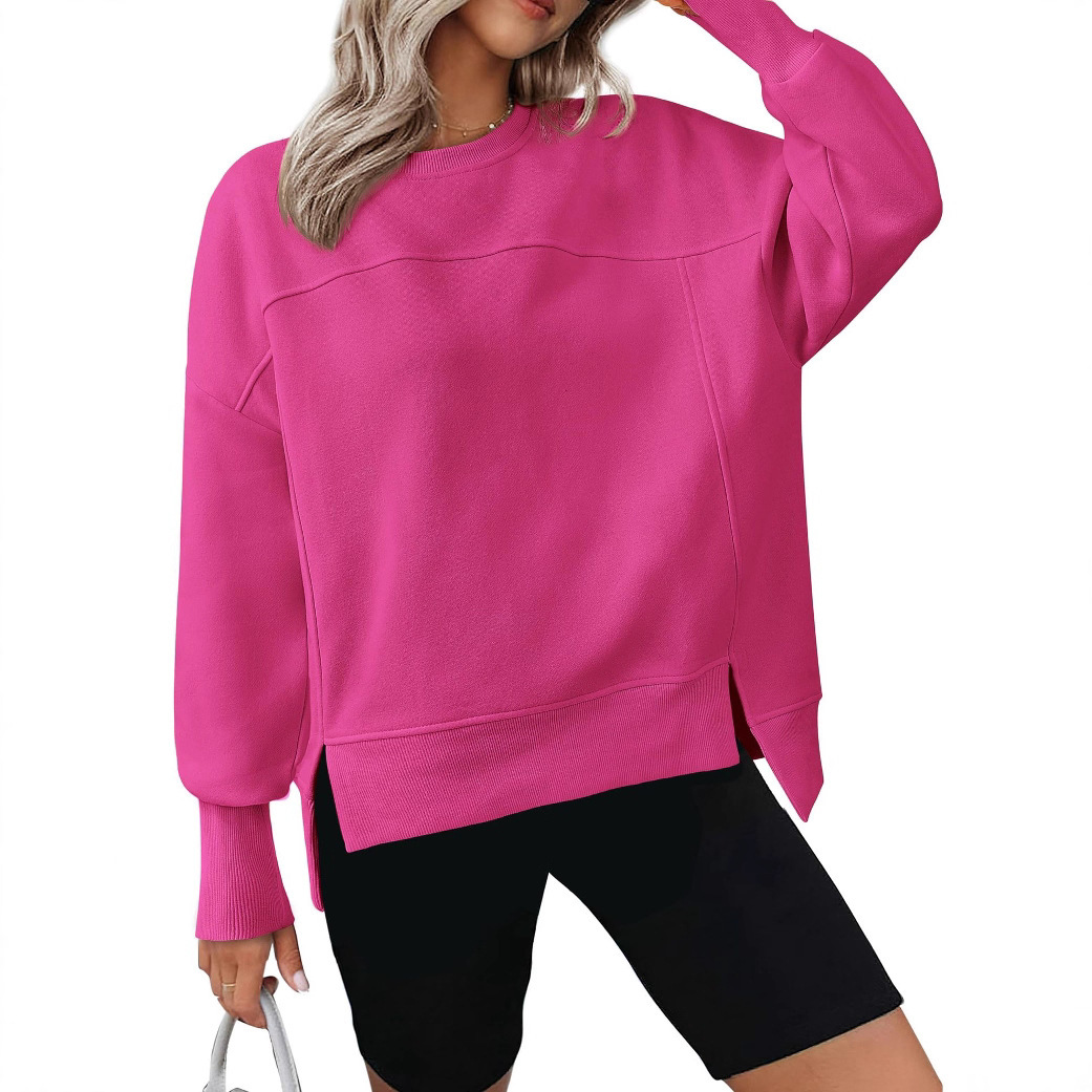 European And American Autumn And Winter Round Neck Long Sleeve Split Casual Loose Sweatshirt - Image 7