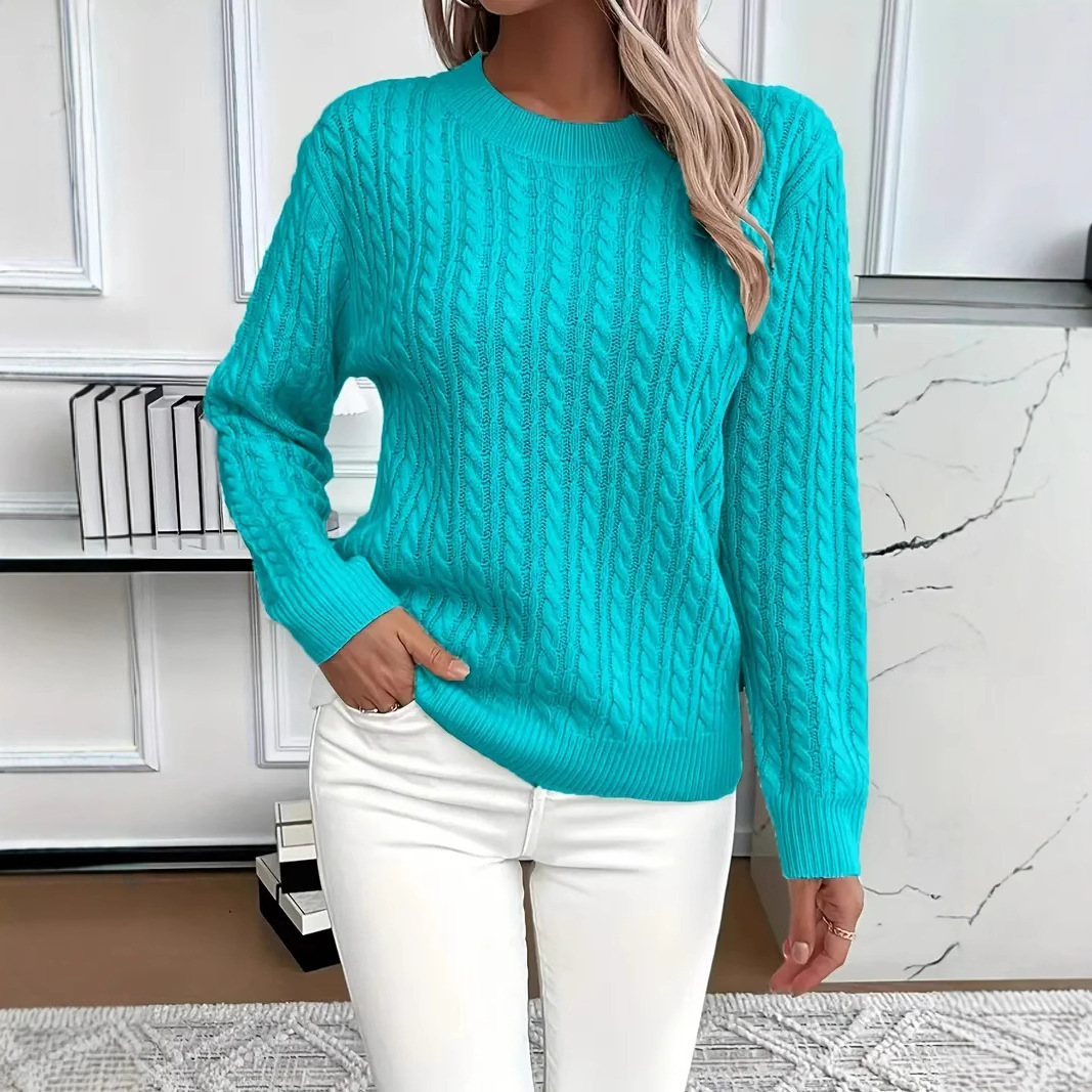 Ins Twist Round Neck Pullover Sweater Fashion Solid Color Long-sleeved Knitted Top For Women - Image 7