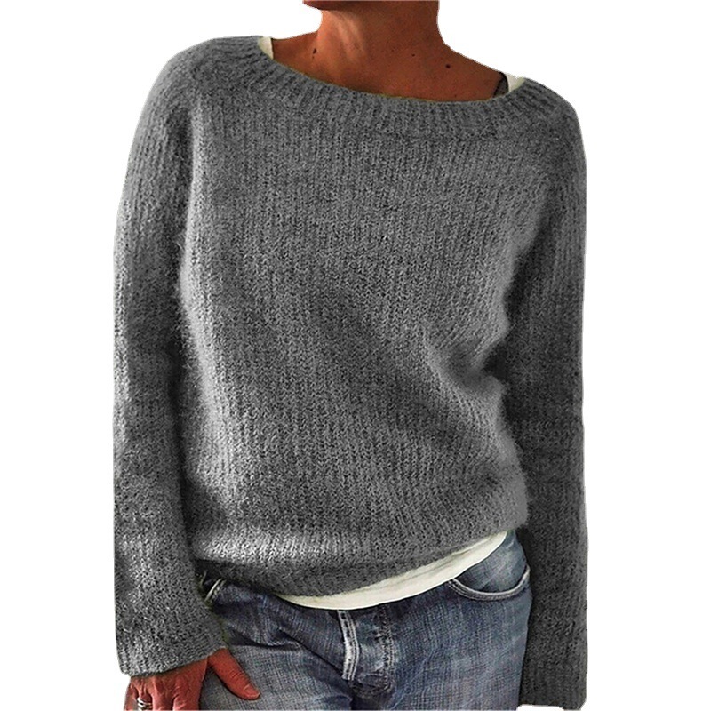 Women's Sweater Solid Color Static Version Basic Style Round Neck - Image 2