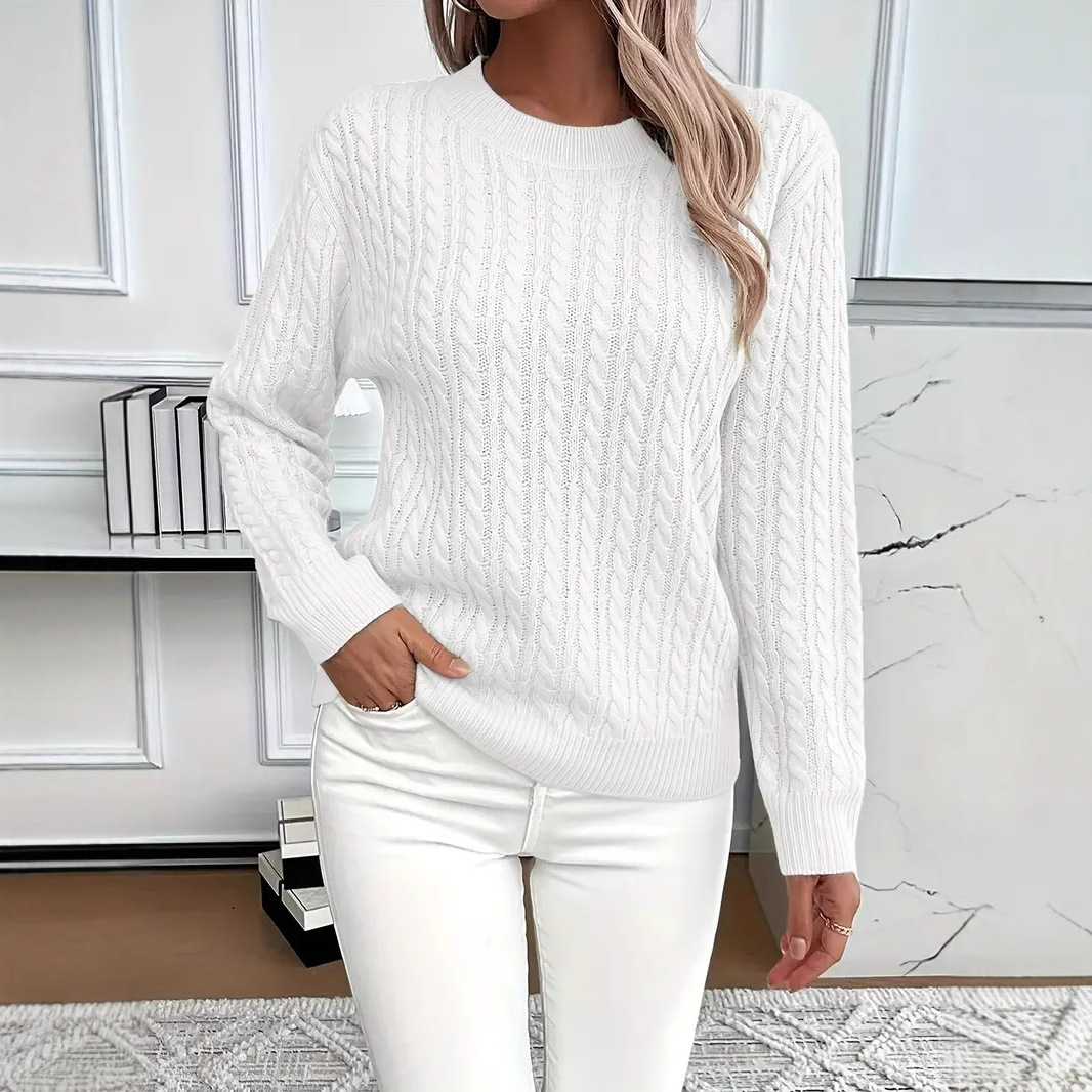 Ins Twist Round Neck Pullover Sweater Fashion Solid Color Long-sleeved Knitted Top For Women - Image 9