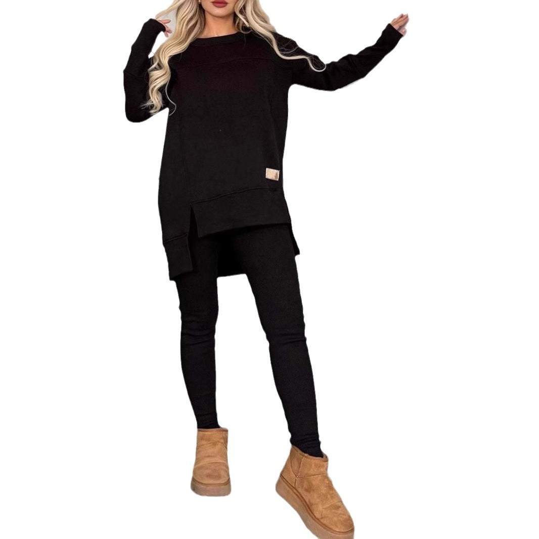 Women's Slit Long Sleeve Top And Trousers Suit - Image 9