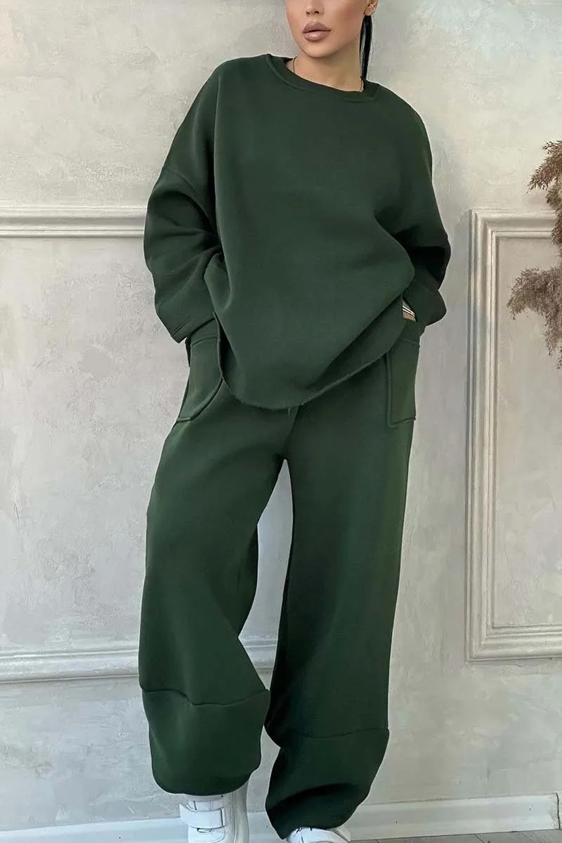 Women's Autumn And Winter Casual Loose Round Neck Long-sleeved Sweater Trousers Suit - Image 10