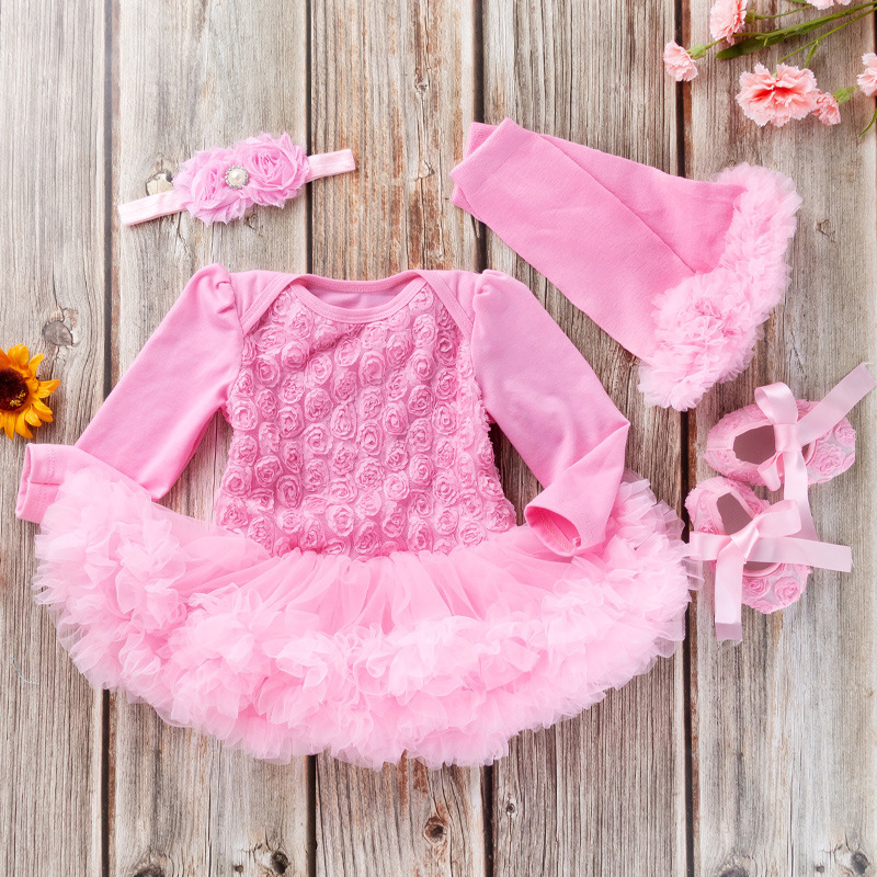 Baby Long Sleeve Compound Rose Romper Dress - Image 3