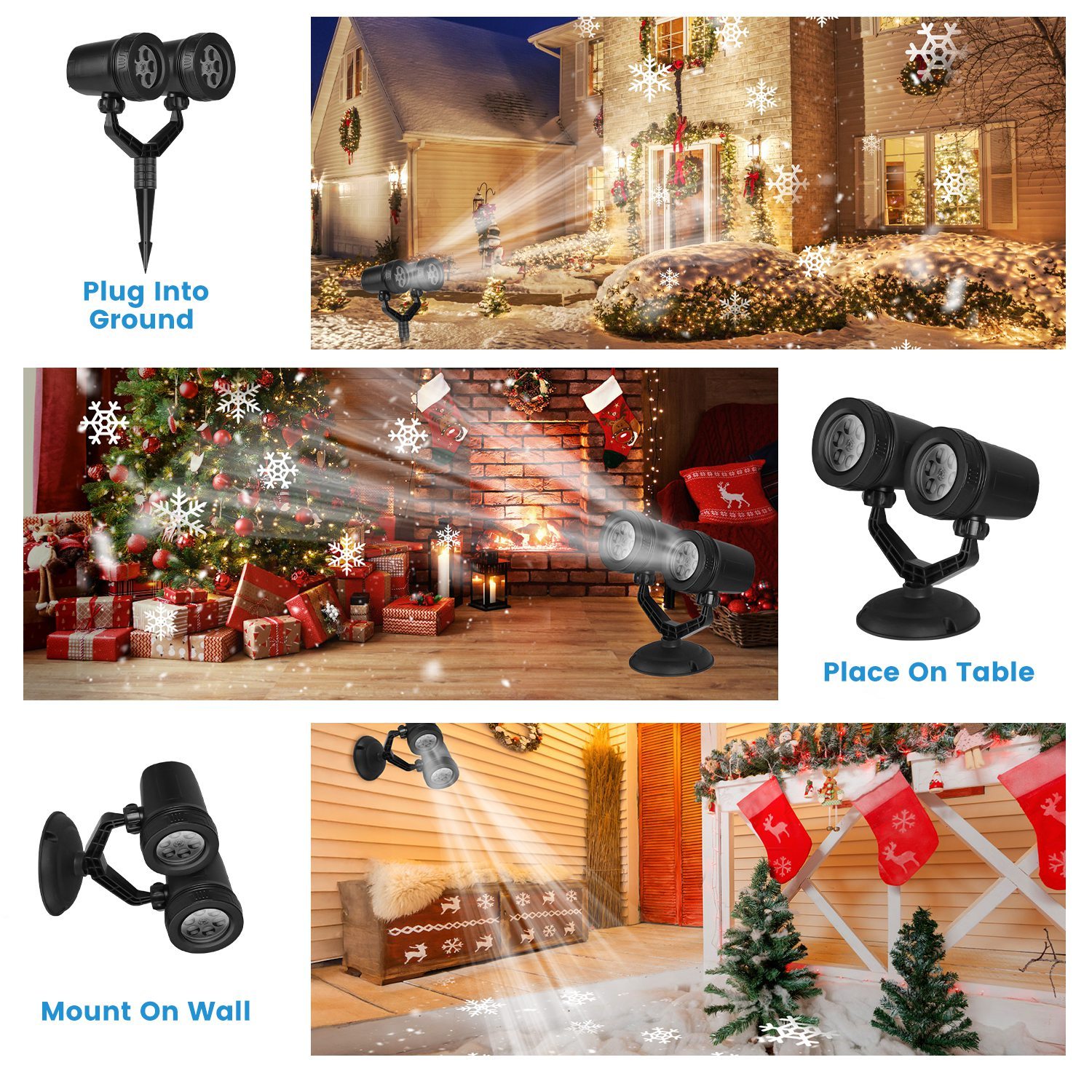 1Pc Christmas Snowflake Projector Light Dual Head LED Stake Light IP44 Waterproof Xmas Decoration For Holiday Indoor Outdoor Use Garden Patio Wall Decor - Image 7