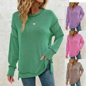 Twist Strip Split Long Sleeve Loose Sweatshirt Sweater