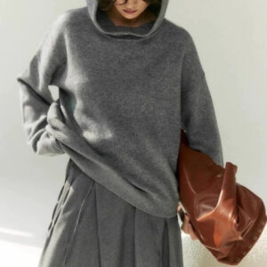 Women's Retro Gray Hooded Sweater Pullover Sweater