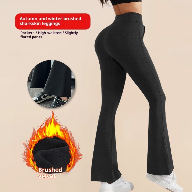 Women's High Waist Hip Lift Stretch Brushed Pocket Shark Pants - Image 2