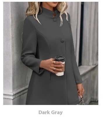 European And American New Fall And Winter Lapels Slim-fit Wool Solid Color Fashion Temperament Coat - Image 3