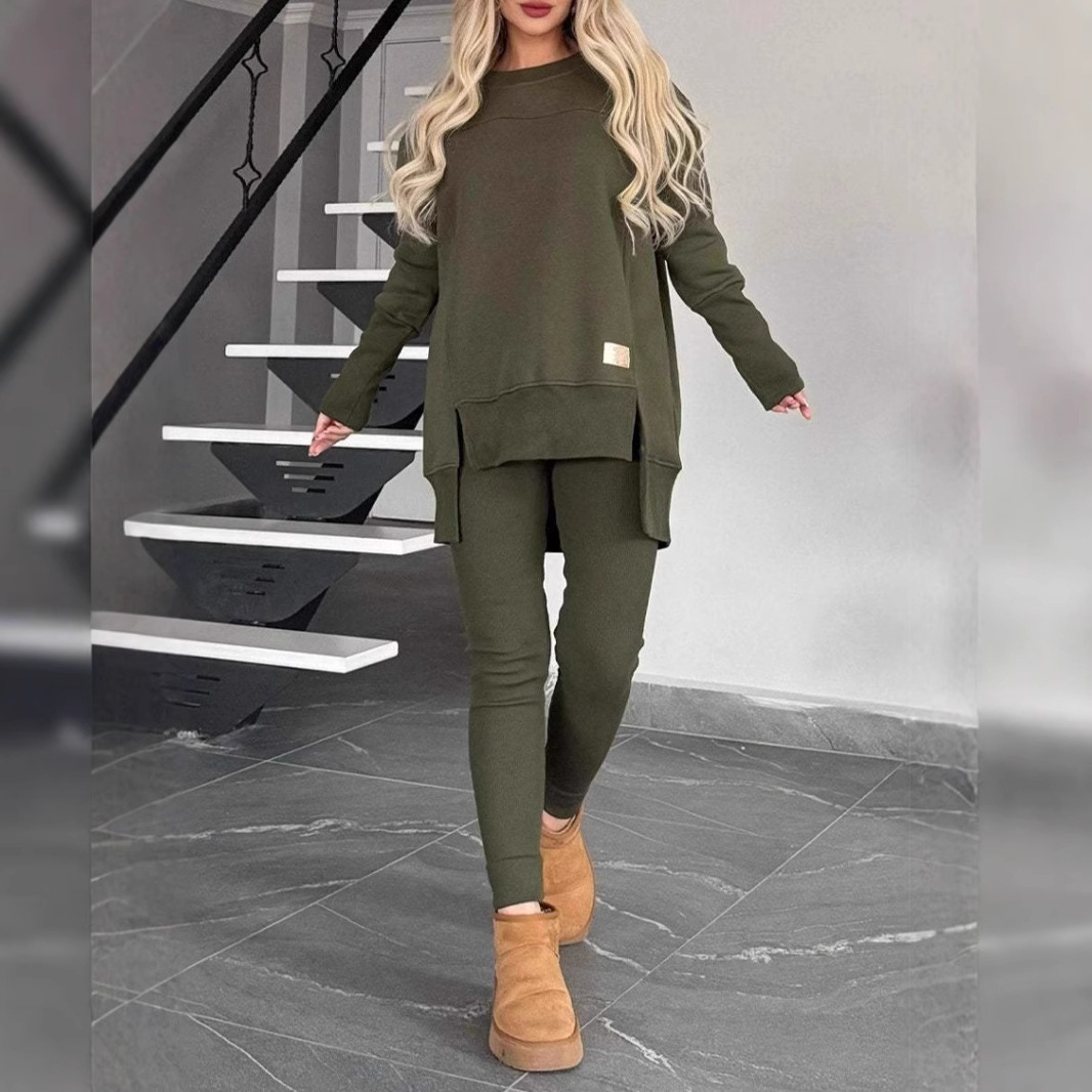 Women's Slit Long Sleeve Top And Trousers Suit - Image 5