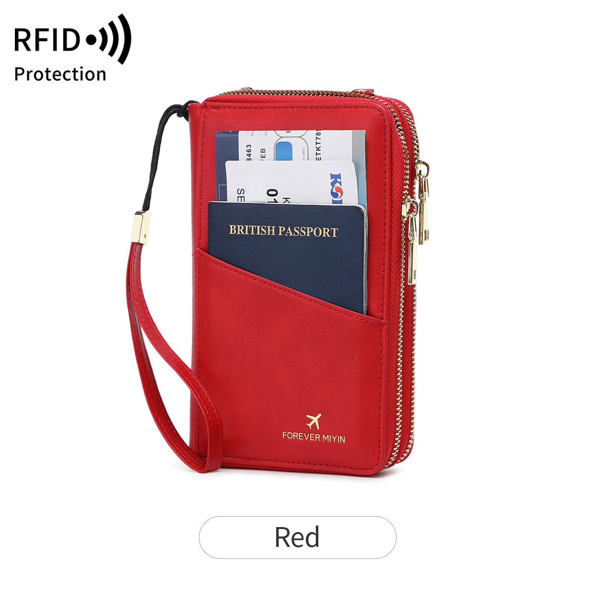 RFID Multi-functional Double Zipper Storage Crossbody Wallet - Image 6