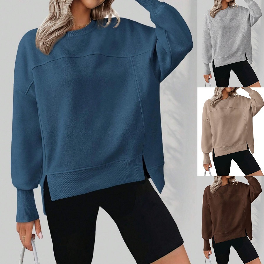 European And American Autumn And Winter Round Neck Long Sleeve Split Casual Loose Sweatshirt
