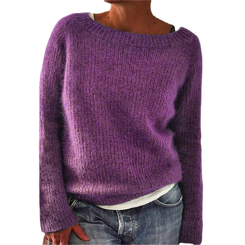 Women's Sweater Solid Color Static Version Basic Style Round Neck - Image 3