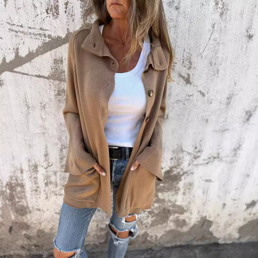 Ins Single Breasted Lapel Knitted Coat Fashion Pocket Long Sleeve Cardigan Jacket Women's Clothing - Image 4