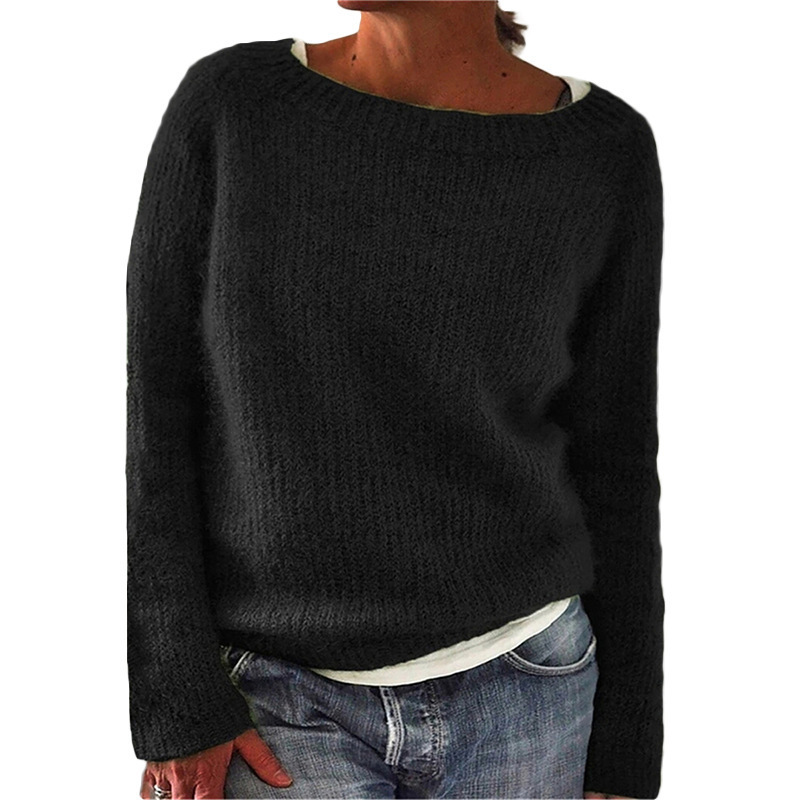 Women's Sweater Solid Color Static Version Basic Style Round Neck - Image 6