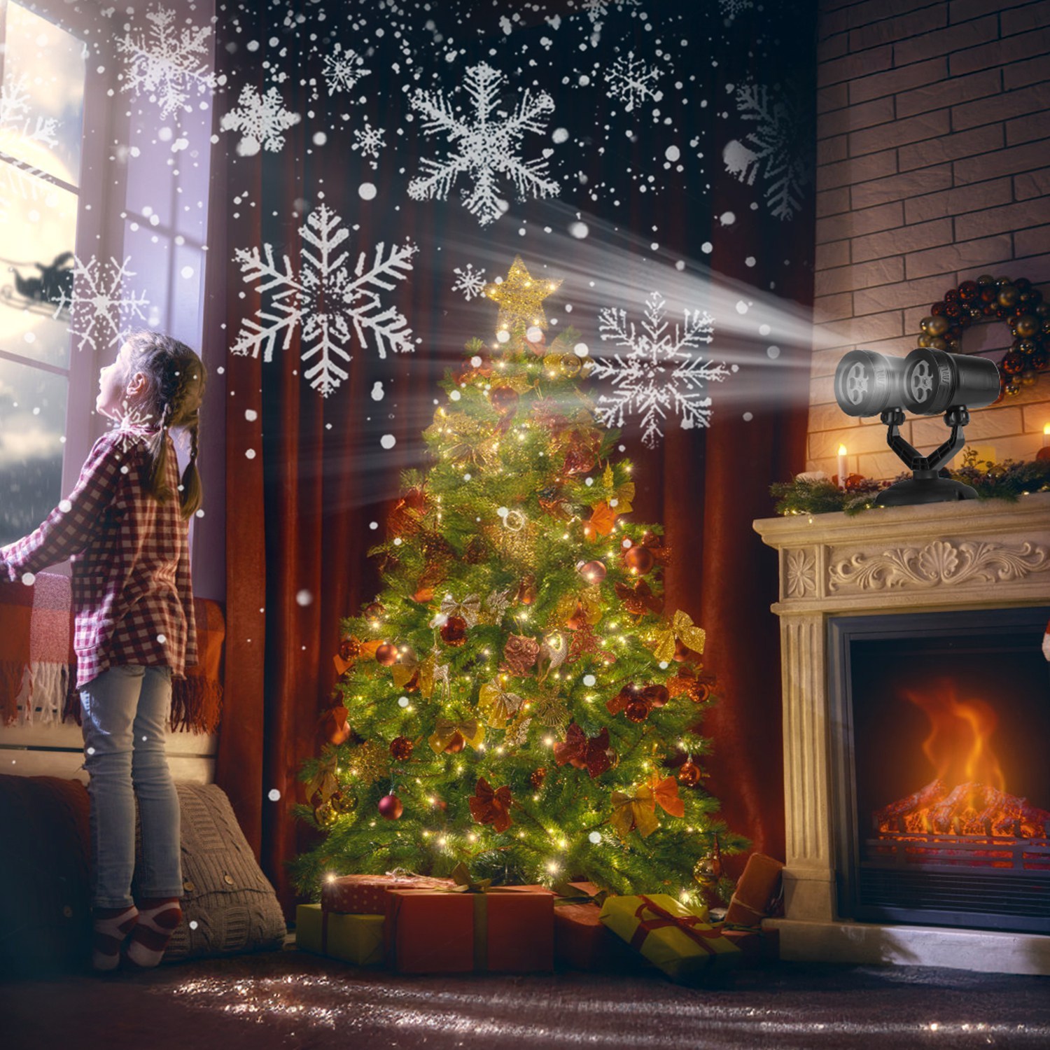 1Pc Christmas Snowflake Projector Light Dual Head LED Stake Light IP44 Waterproof Xmas Decoration For Holiday Indoor Outdoor Use Garden Patio Wall Decor - Image 8