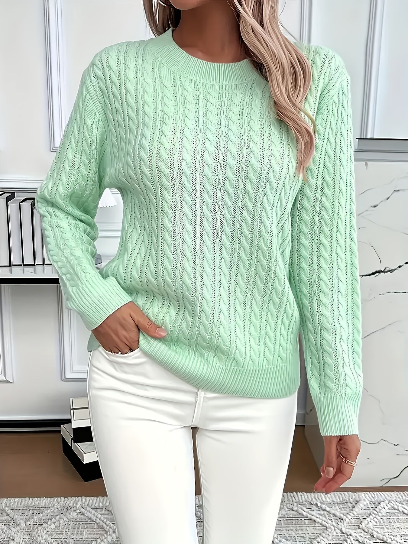 Ins Twist Round Neck Pullover Sweater Fashion Solid Color Long-sleeved Knitted Top For Women - Image 3