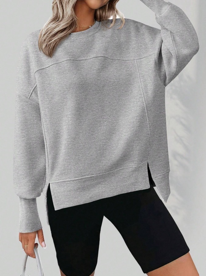 European And American Autumn And Winter Round Neck Long Sleeve Split Casual Loose Sweatshirt - Image 5