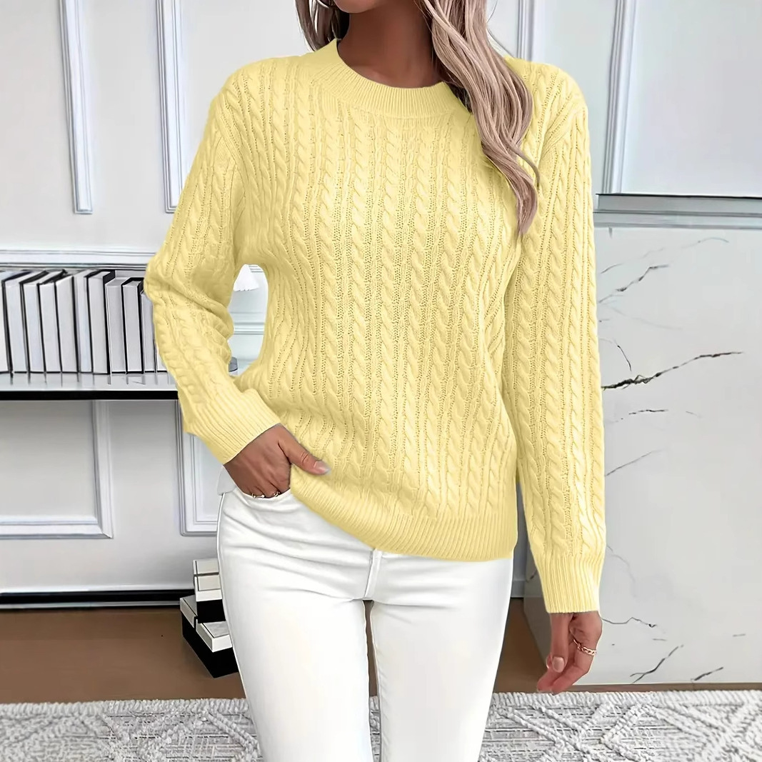 Ins Twist Round Neck Pullover Sweater Fashion Solid Color Long-sleeved Knitted Top For Women - Image 5